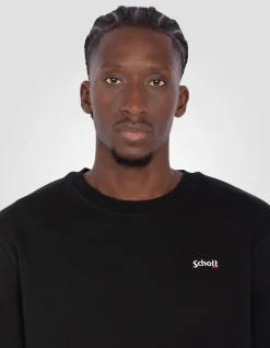 Sweatshirt col rond noir en molleton épais - NOIR