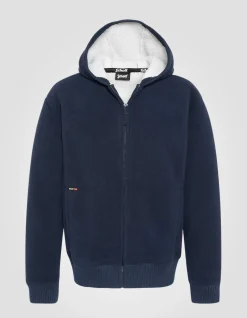 Sweatshirt polaire zippé bleu marine à capuche - MARINE