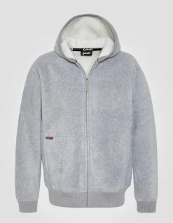 Sweatshirt polaire zippé gris chiné à capuche - GRIS CHINÉ