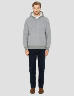 Sweatshirt polaire zippé gris chiné à capuche - GRIS CHINÉ