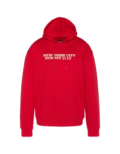 Sweatshirt rouge imprimé à capuche - ROUGE
