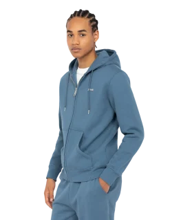 Sweatshirt zippé bleu acier à capuche en molleton épais - BLEU ACIER