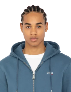 Sweatshirt zippé bleu acier à capuche en molleton épais - BLEU ACIER