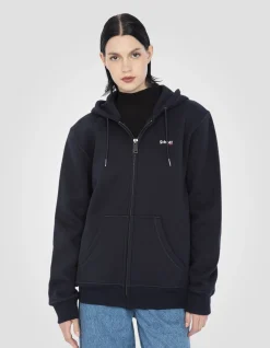 Sweatshirt zippé bleu marine à capuche en molleton épais - MARINE