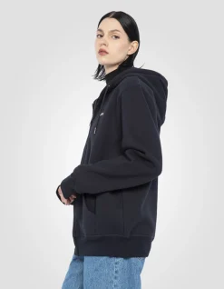 Sweatshirt zippé bleu marine à capuche en molleton épais - MARINE