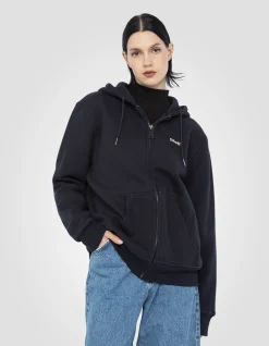 Sweatshirt zippé bleu marine à capuche en molleton épais - MARINE