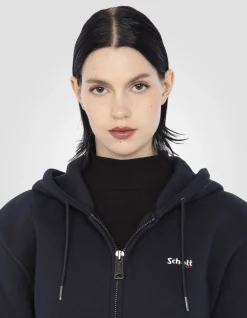 Sweatshirt zippé bleu marine à capuche en molleton épais - MARINE