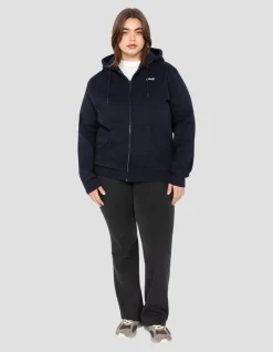 Sweatshirt zippé bleu marine à capuche en molleton épais, grande taille - MARINE