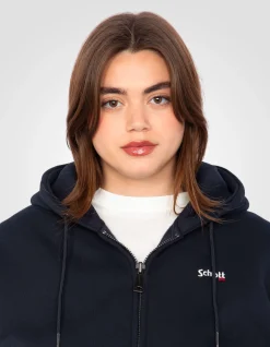 Sweatshirt zippé bleu marine à capuche en molleton épais, grande taille - MARINE