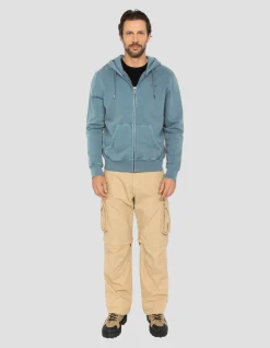 Sweatshirt zippé à capuche bleu minéral, effet délavé - BLEU MINÉRAL