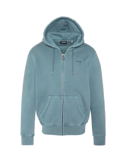 Sweatshirt zippé à capuche bleu minéral, effet délavé - BLEU MINÉRAL