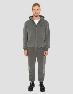 Sweatshirt zippé à capuche charbon, effet délavé - CHARBON