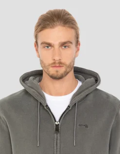 Sweatshirt zippé à capuche charbon, effet délavé - CHARBON