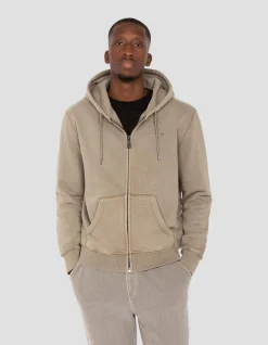 Sweatshirt zippé à capuche taupe, effet délavé - TAUPE
