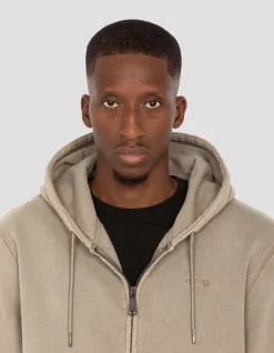 Sweatshirt zippé à capuche taupe, effet délavé - TAUPE