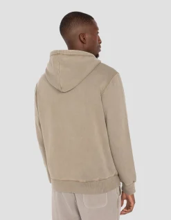Sweatshirt zippé à capuche taupe, effet délavé - TAUPE