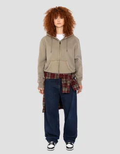 Sweatshirt zippé à capuche taupe, effet délavé - TAUPE