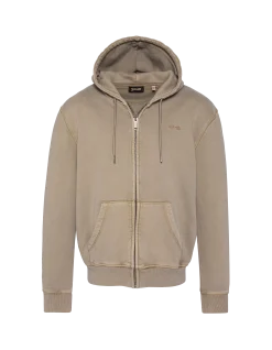Sweatshirt zippé à capuche taupe, effet délavé - TAUPE