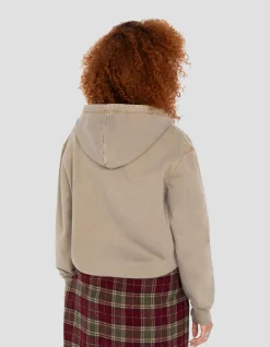 Sweatshirt zippé à capuche taupe, effet délavé - TAUPE