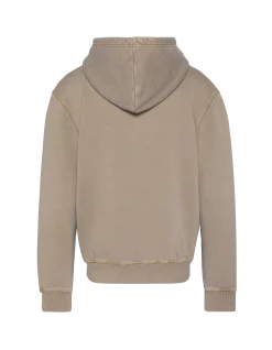 Sweatshirt zippé à capuche taupe, effet délavé - TAUPE
