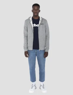 Sweatshirt zippé gris chiné à capuche - GRIS CHINÉ