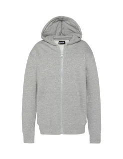Sweatshirt zippé gris chiné à capuche badgé enfant - GRIS CHINÉ