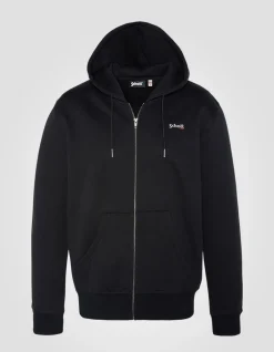 Sweatshirt zippé noir à capuche en molleton épais, grande taille - NOIR