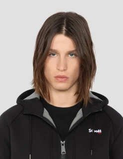 Sweatshirt zippé noir à capuche en Triplux - NOIR