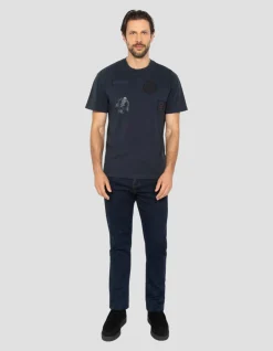 T-shirt army badgé bleu marine, effet vintage - MARINE