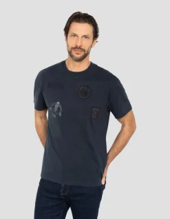T-shirt army badgé bleu marine, effet vintage - MARINE