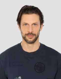 T-shirt army badgé bleu marine, effet vintage - MARINE