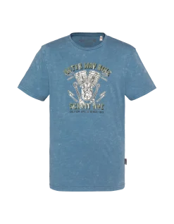 T-shirt biker bleu, effet flammé - BLEU