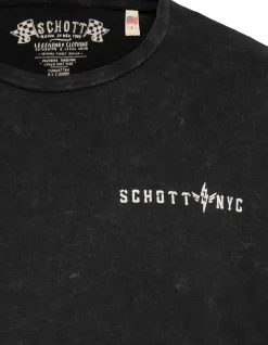 T-shirt biker noir délavé, effet flammé - NOIR DÉLAVÉ