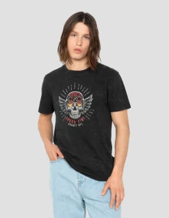 T-shirt biker noir délavé, effet flammé - NOIR DÉLAVÉ