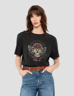 T-shirt biker noir délavé, effet flammé - NOIR DÉLAVÉ
