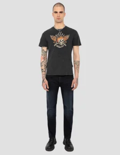 T-shirt biker noir délavé - NOIR DÉLAVÉ