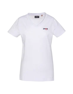 T-shirt blanc col V avec broderie cœur - BLANC