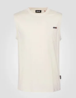 T-shirt blanc sans manche effet flammé - BLANC CASSÉ