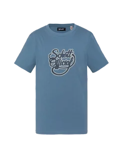 T-shirt bleu jean imprimé logo vintage - BLEU JEAN