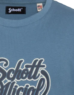 T-shirt bleu jean imprimé logo vintage - BLEU JEAN