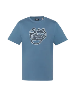 T-shirt bleu jean imprimé Schott Official vintage - BLEU JEAN
