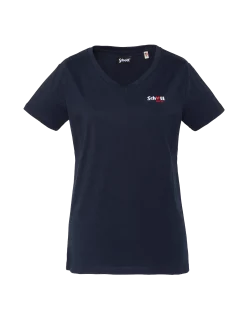 T-shirt bleu marine col V avec broderie cœur - MARINE