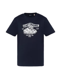 T-shirt bleu marine imprimé logo moto vintage - MARINE