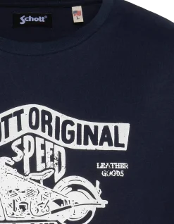 T-shirt bleu marine imprimé logo moto vintage - MARINE