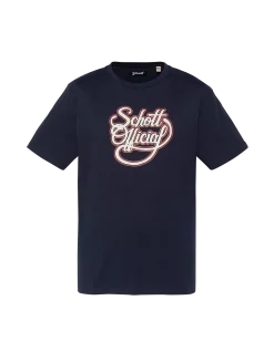 T-shirt bleu marine imprimé Schott Official vintage - MARINE