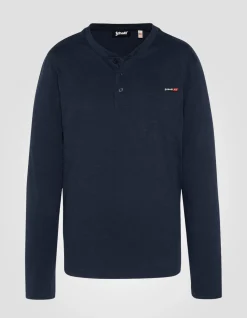 T-shirt bleu marine manches longues effet flammé - MARINE