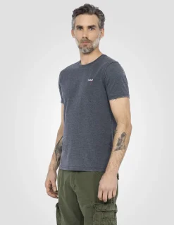 T-shirt col rond bleu marine effet délavé - MARINE