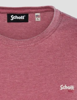 T-shirt col rond rouge effet délavé - ROUGE
