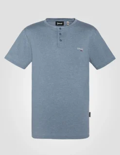 T-shirt col tunisien azur effet délavé - AZUR