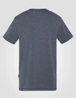 T-shirt col tunisien bleu marine effet délavé - MARINE